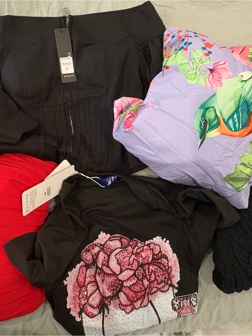 Kids Black Tee with Pink Sequin Flower - Unbranded